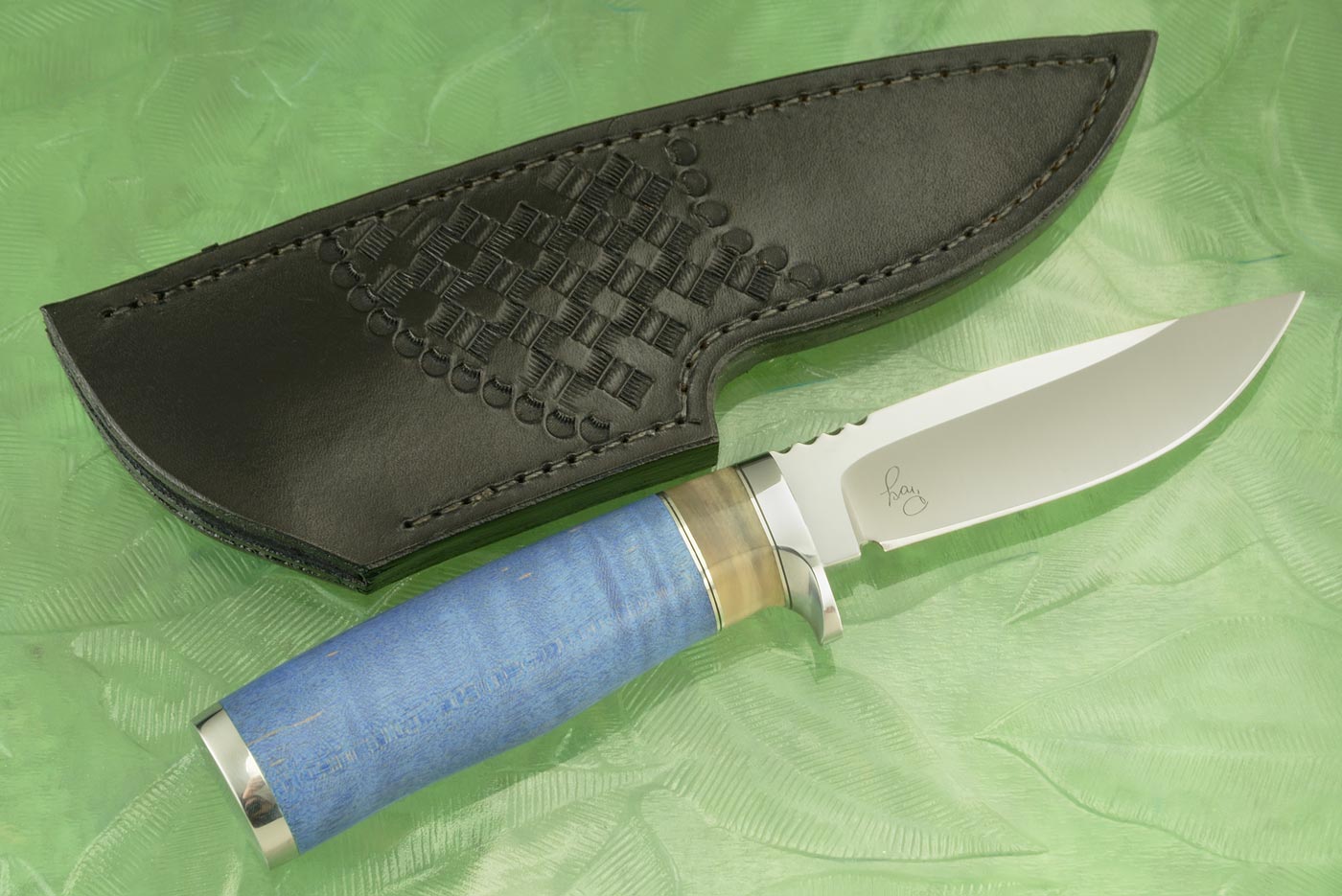 Personal with Blue Fiddleback Maple and Sheep Horn