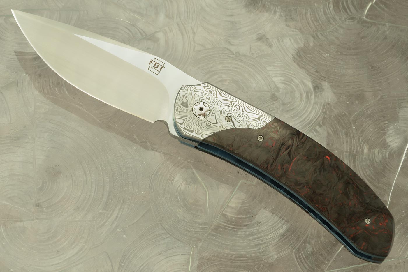 TF-4 Midi Front Flipper with Red Dark Matter FatCarbon and Damasteel (Ceramic IKBS)