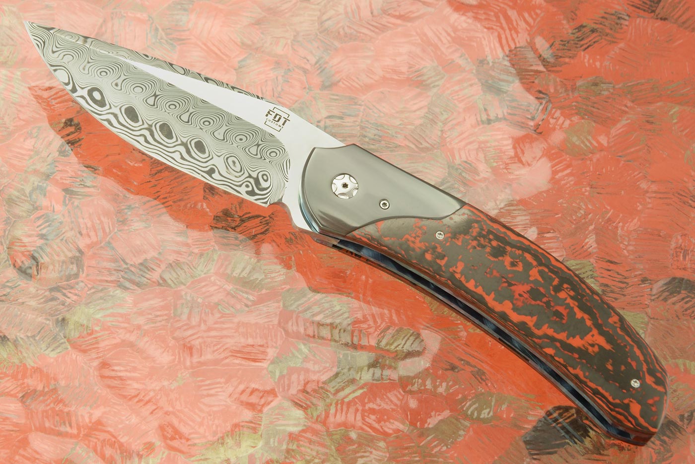 TF-4 Front Flipper with Lava Flow FatCarbon and Damascus (Ceramic IKBS)