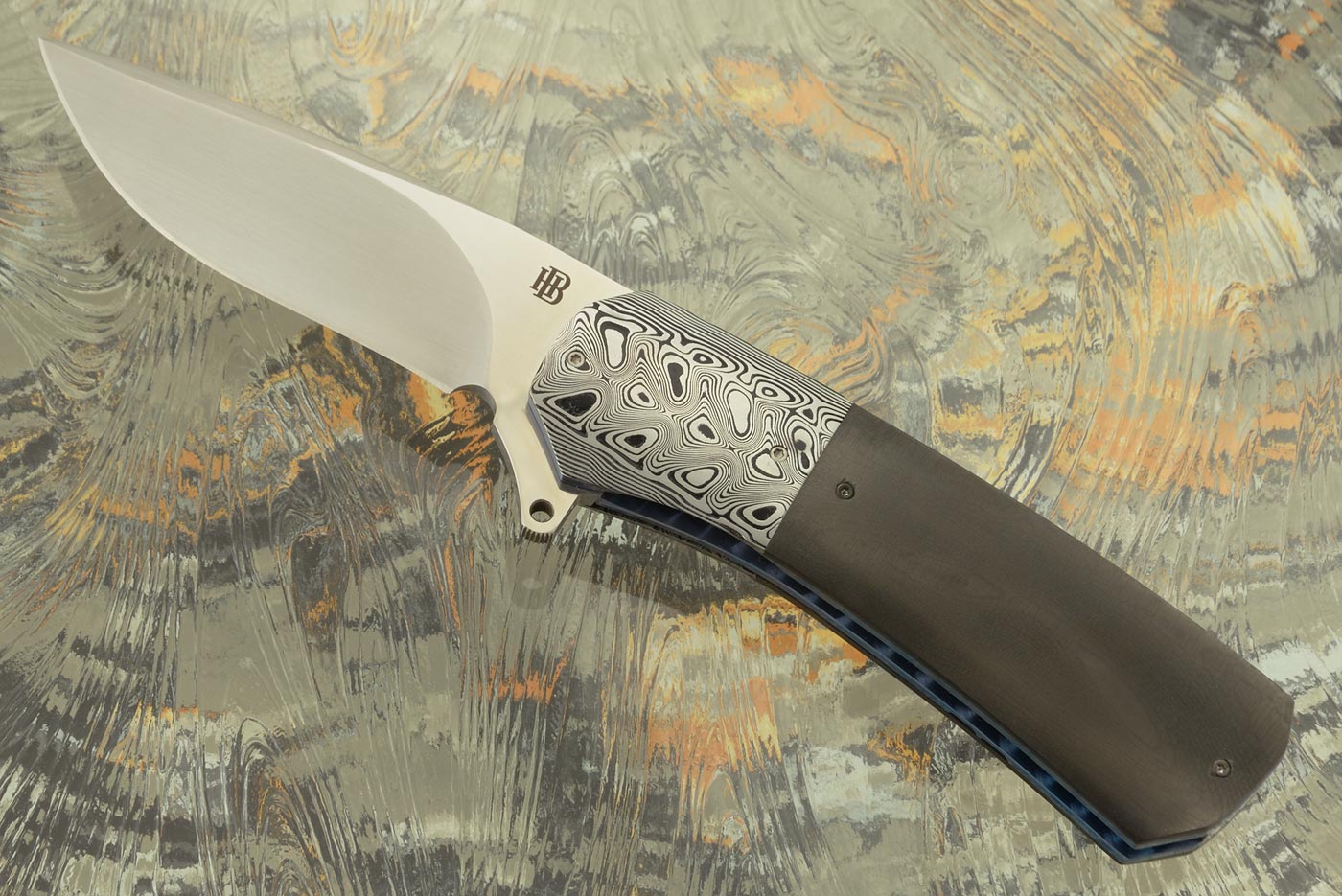 HB15 Flipper with Damasteel and Chatoyant Carbon Fiber (Ceramic IKBS) - M390