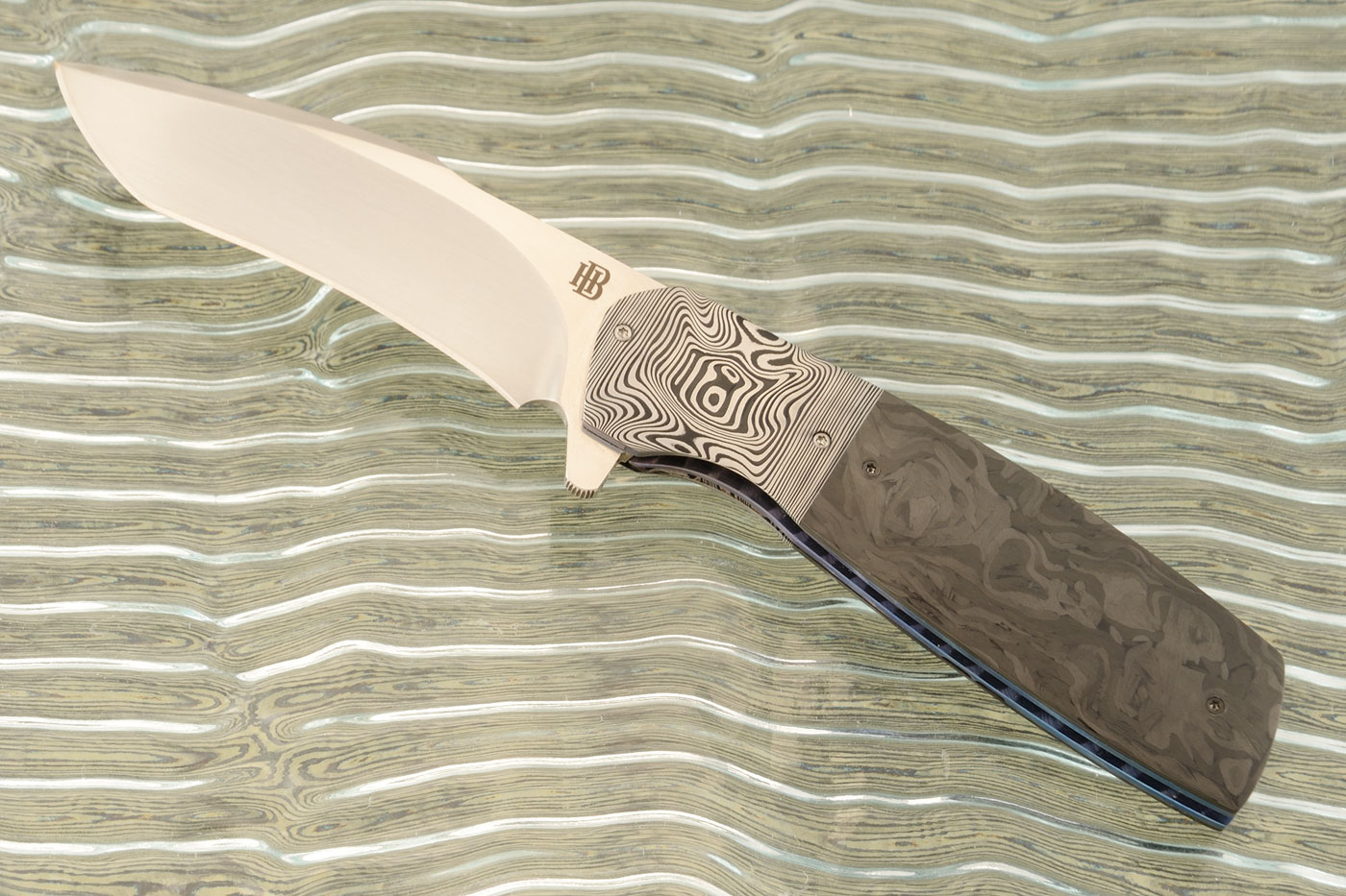 HB17 - Motswiri Flipper with Marble Carbon Fiber and Damascus (Ceramic IKBS) - M390