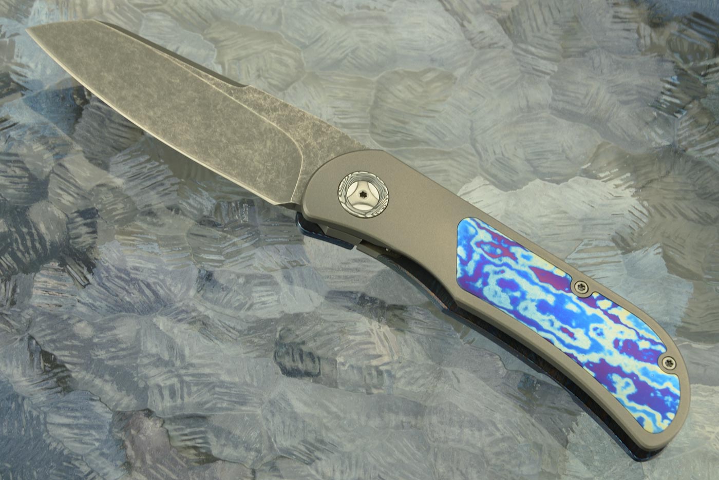 EXK CFL Front Flipper with Timascus - Acid Wash, Sheepsfoot