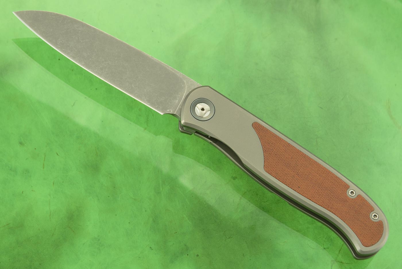 Atlas SFL Framelock Front Flipper with Natural Micarta - Stonewash Finish, Sheepsfoot