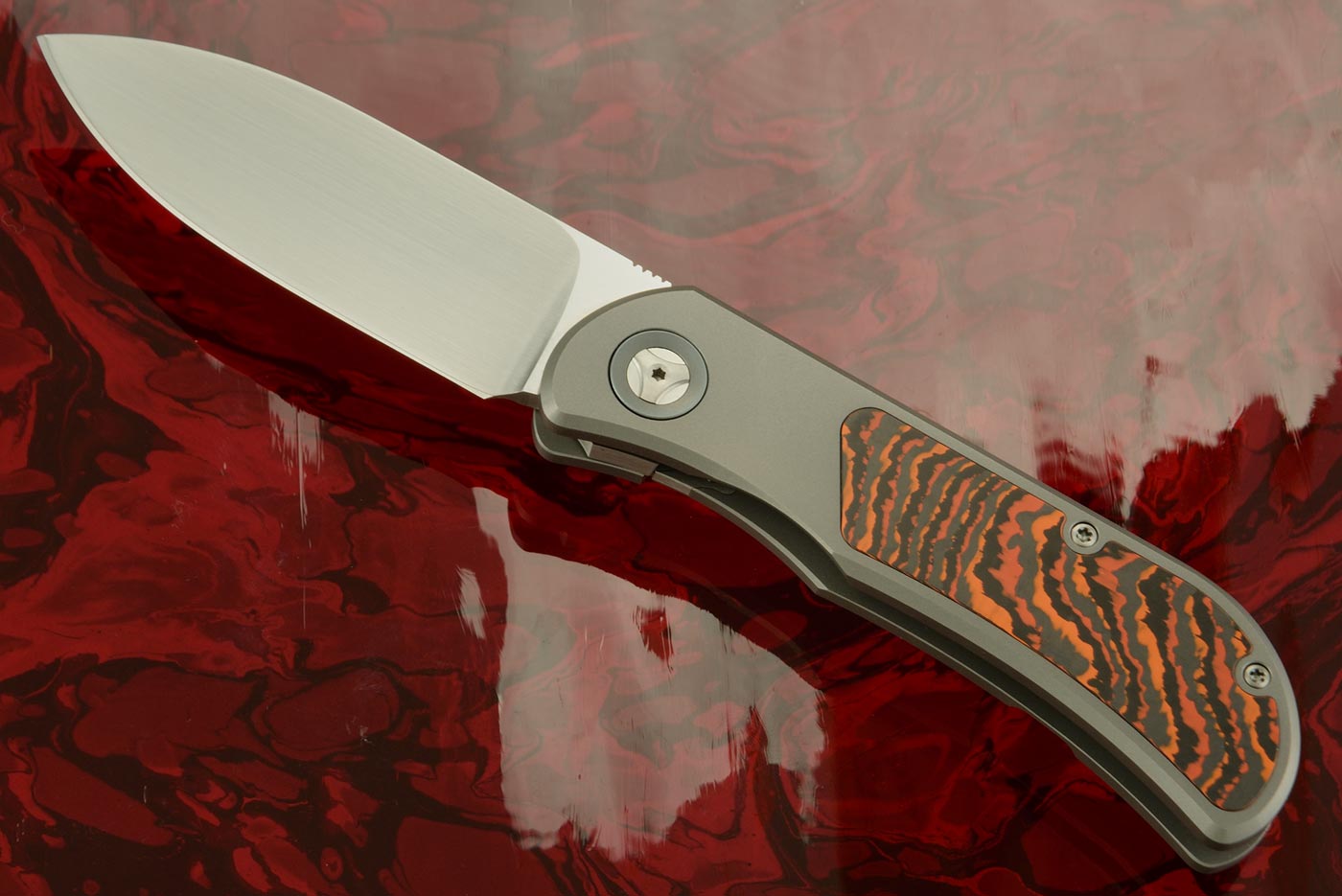 EXK SFL Framelock Front Flipper with LavaFlow FatCarbon - Satin Finish, Drop Point