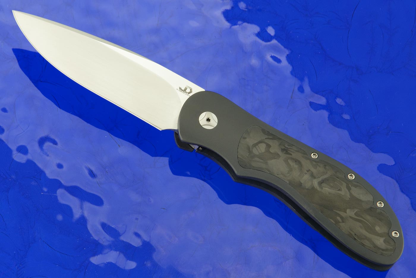 EDC Front Flipper Bolster Lock with Marble Carbon Fiber Inlays