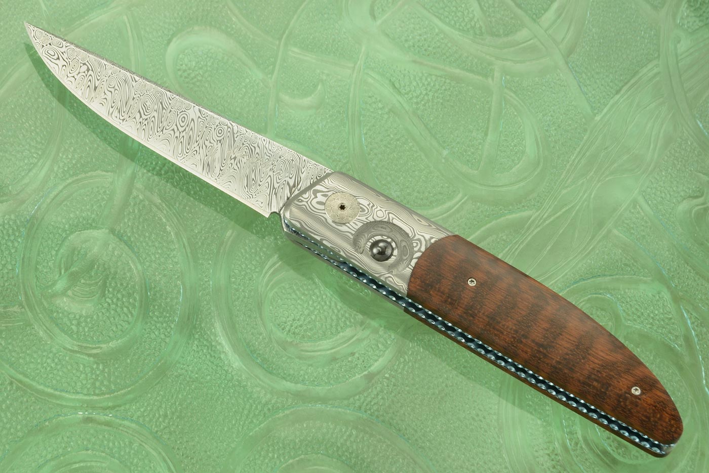 Damascus Large Ball Release Front Flipper with Snakewood