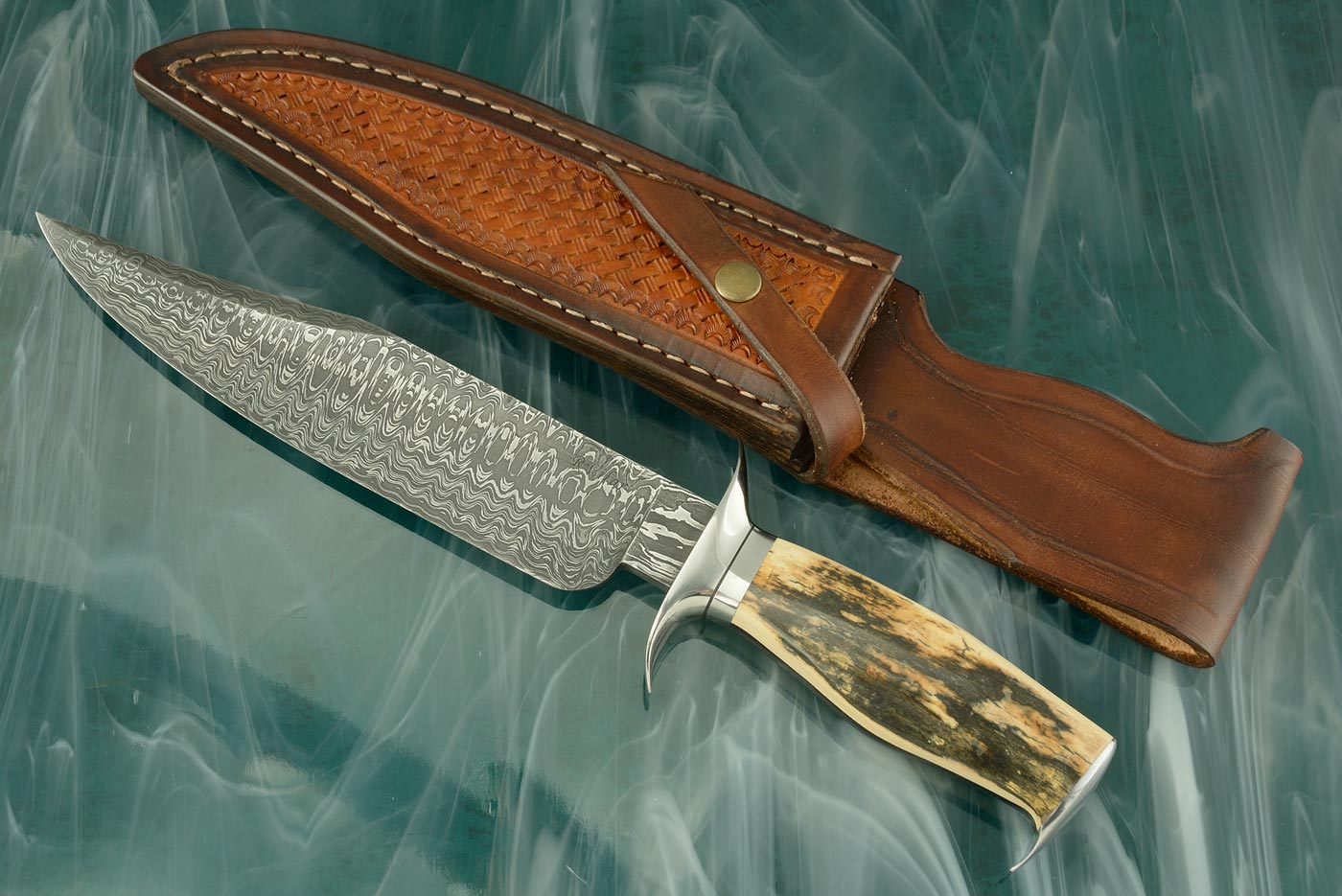 Damascus Bowie with Mammoth Ivory