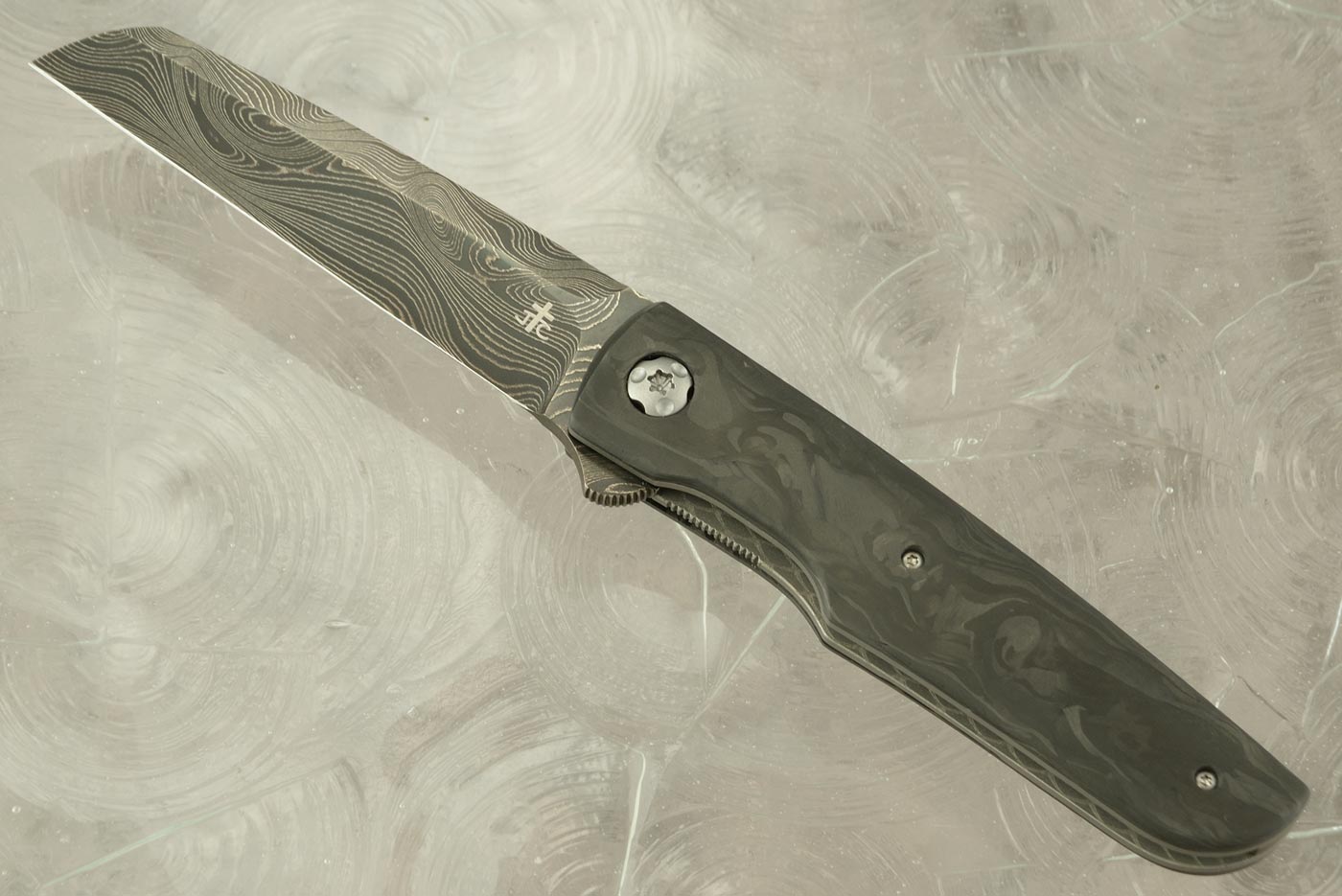 Damascus Hybrid 2:0 Flipper with Marble Carbon Fiber (IKBS)