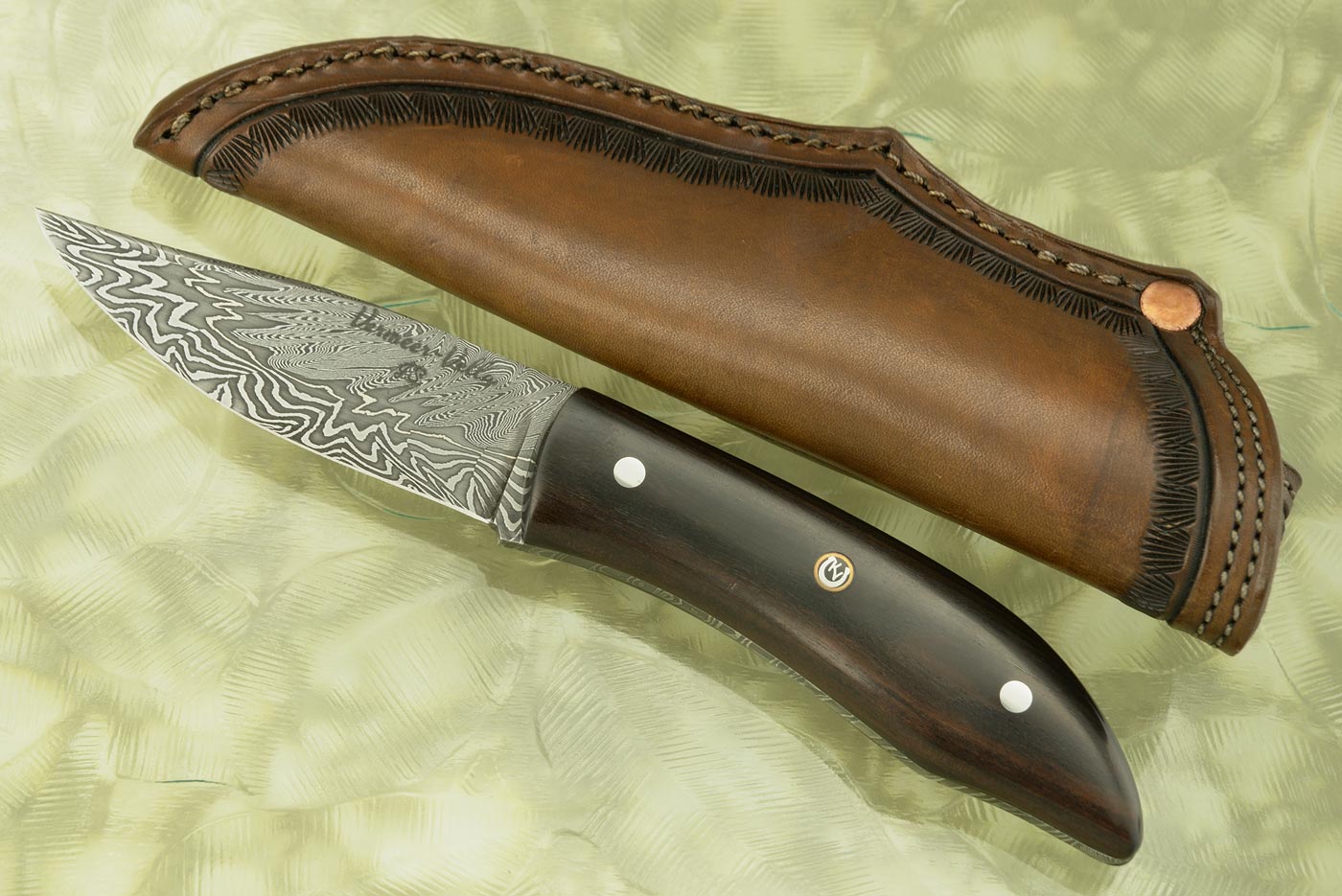 Damascus Drop Point Hunter with African Blackwood