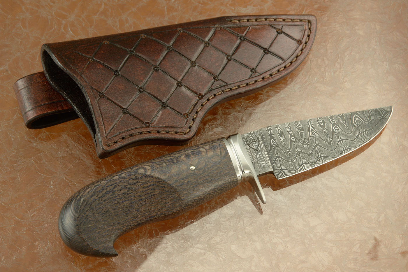 Damascus Clip Point Hunter with Macadamia