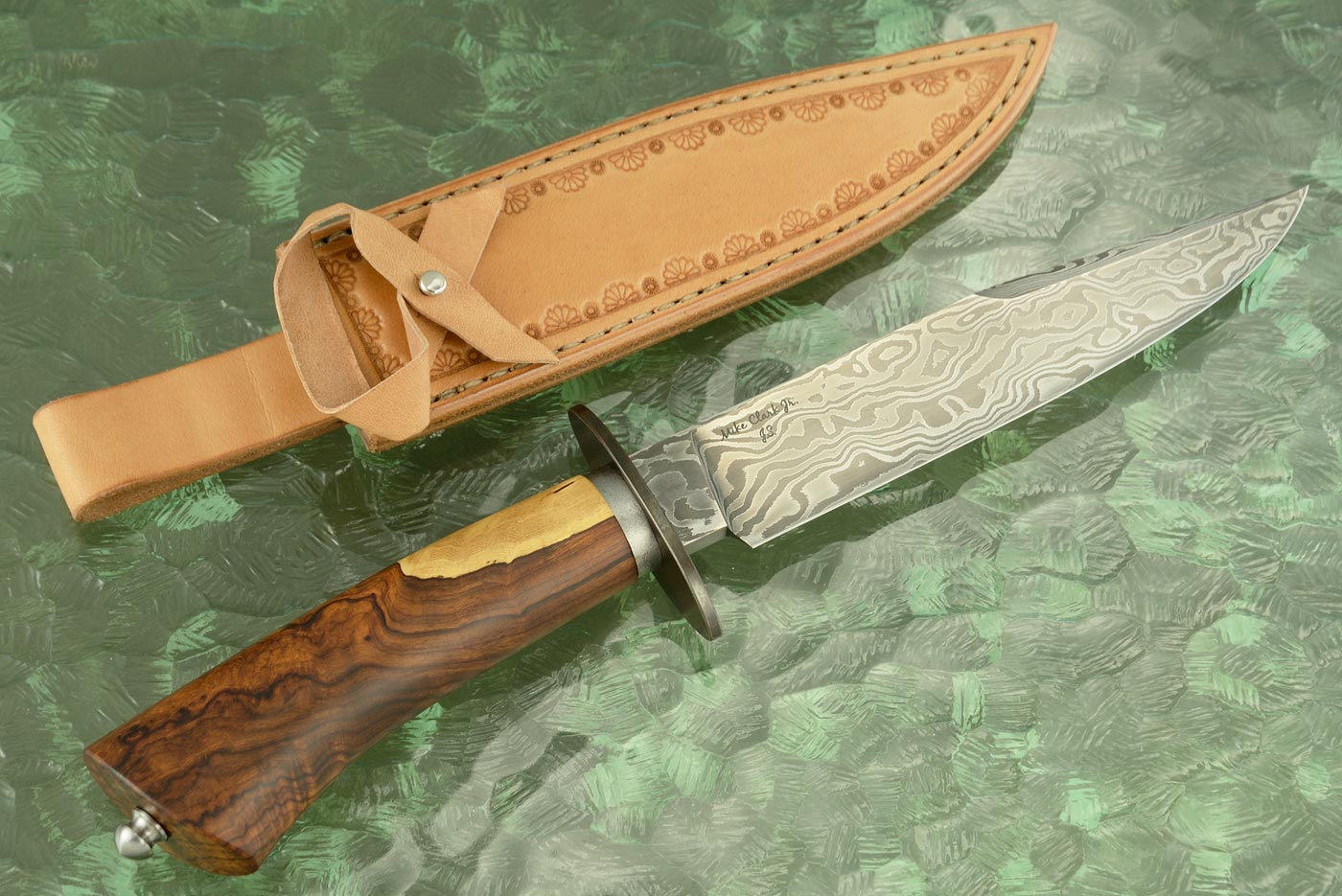 Damascus Bowie with Ironwood