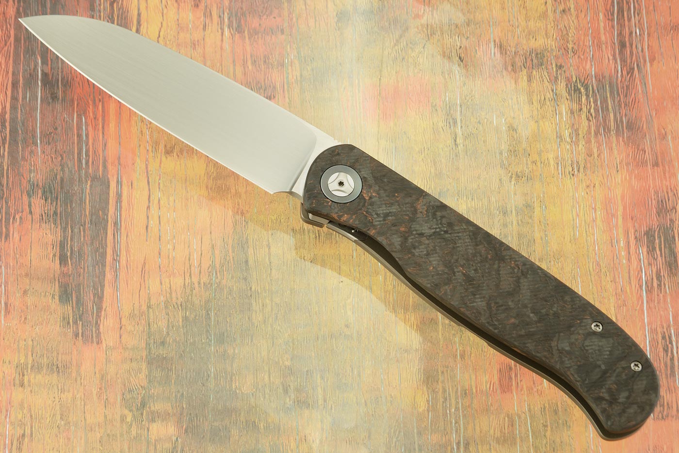 Atlas CFL Framelock Front Flipper with Copper Dark Matter FatCarbon - Satin Finish, Sheepsfoot - Elmax