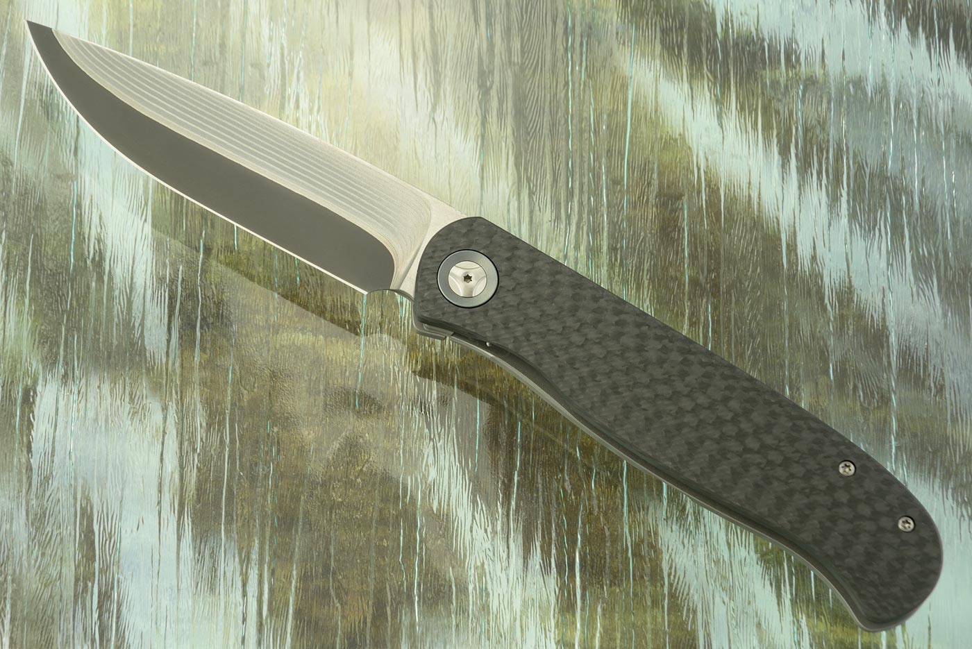 Atlas CFL Framelock Front Flipper with Carbon Fiber - Drop Point - SG2 San Mai Damascus