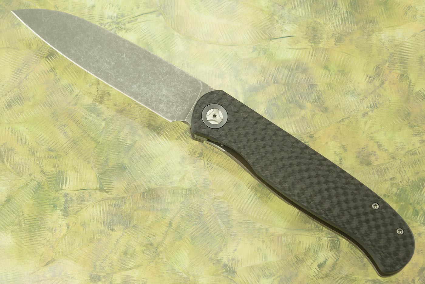 Atlas CFL Framelock Front Flipper with Carbon Fiber - Stonewash Finish, Sheepsfoot - M390