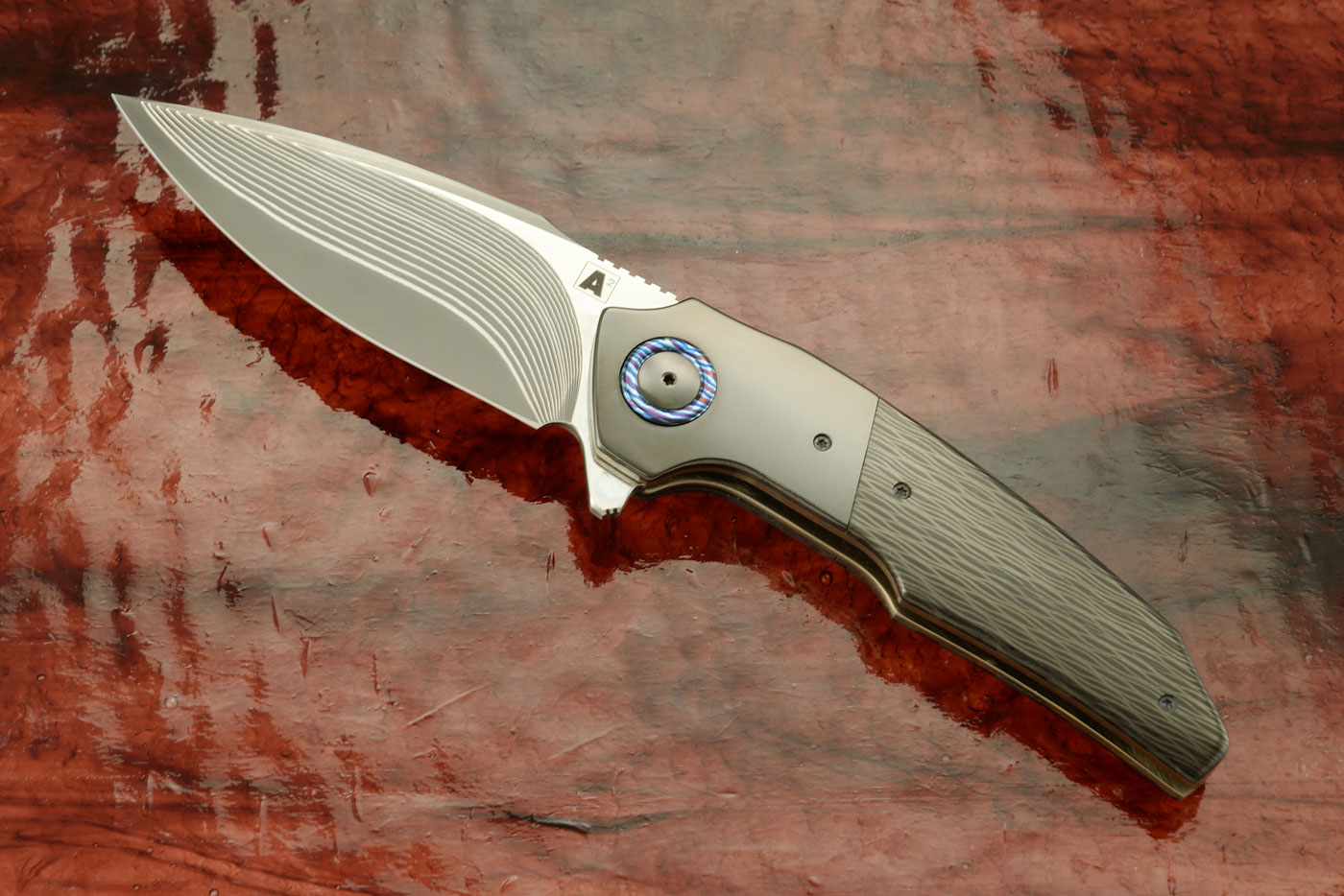 A6 Middi Classic Flipper SG2 San Mai Damascus, Blackwood Carbon Fiber, and Zirconium (Ceramic IKBS)