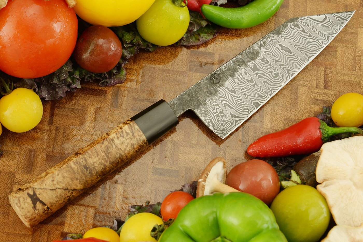 Damascus Chef's Knife (Bunka) with Bigleaf Maple - 6-1/8