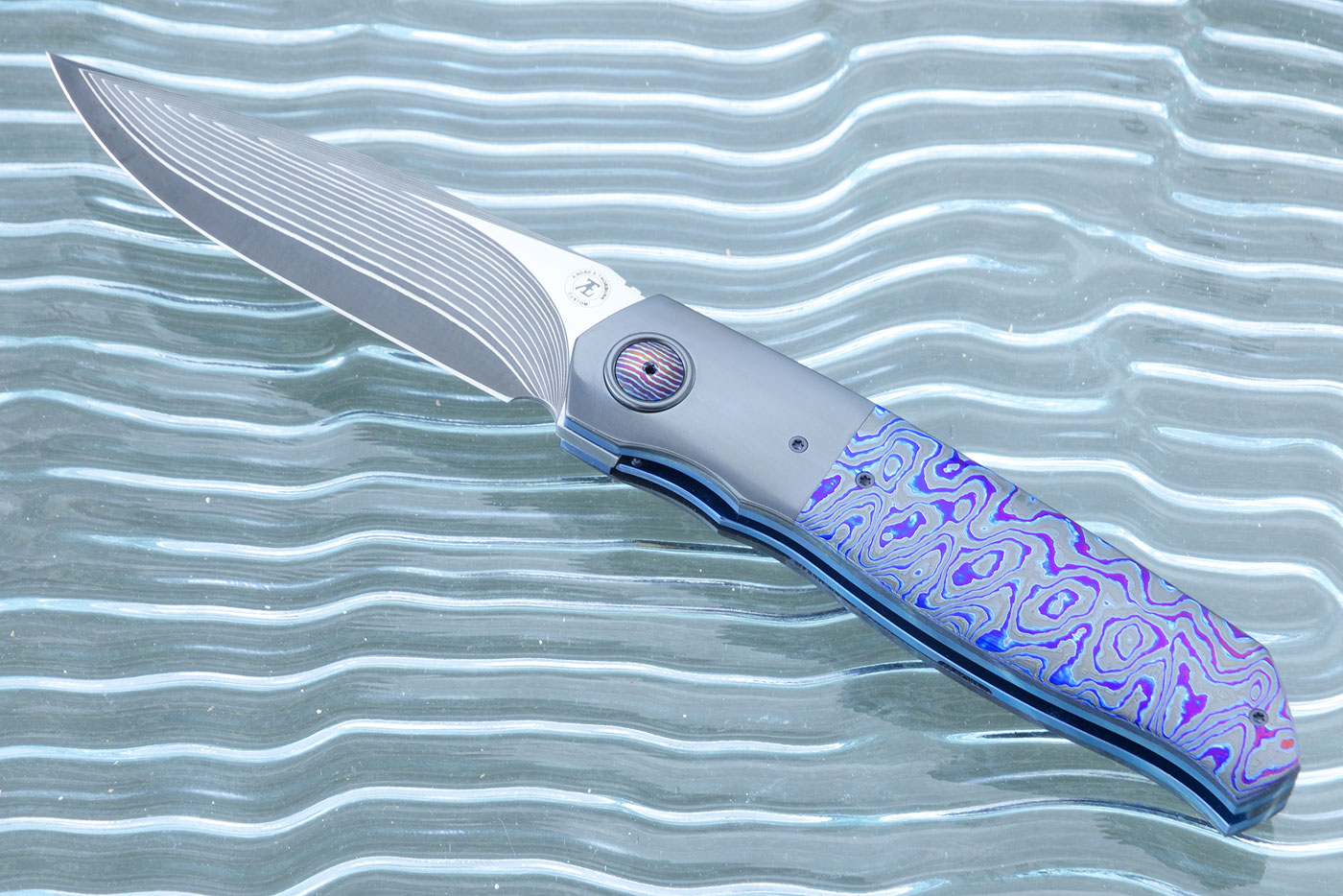 L36 Compact Front Flipper with Zirconium and Black Timascus - SG2 San Mai Damascus (Ceramic IKBS)