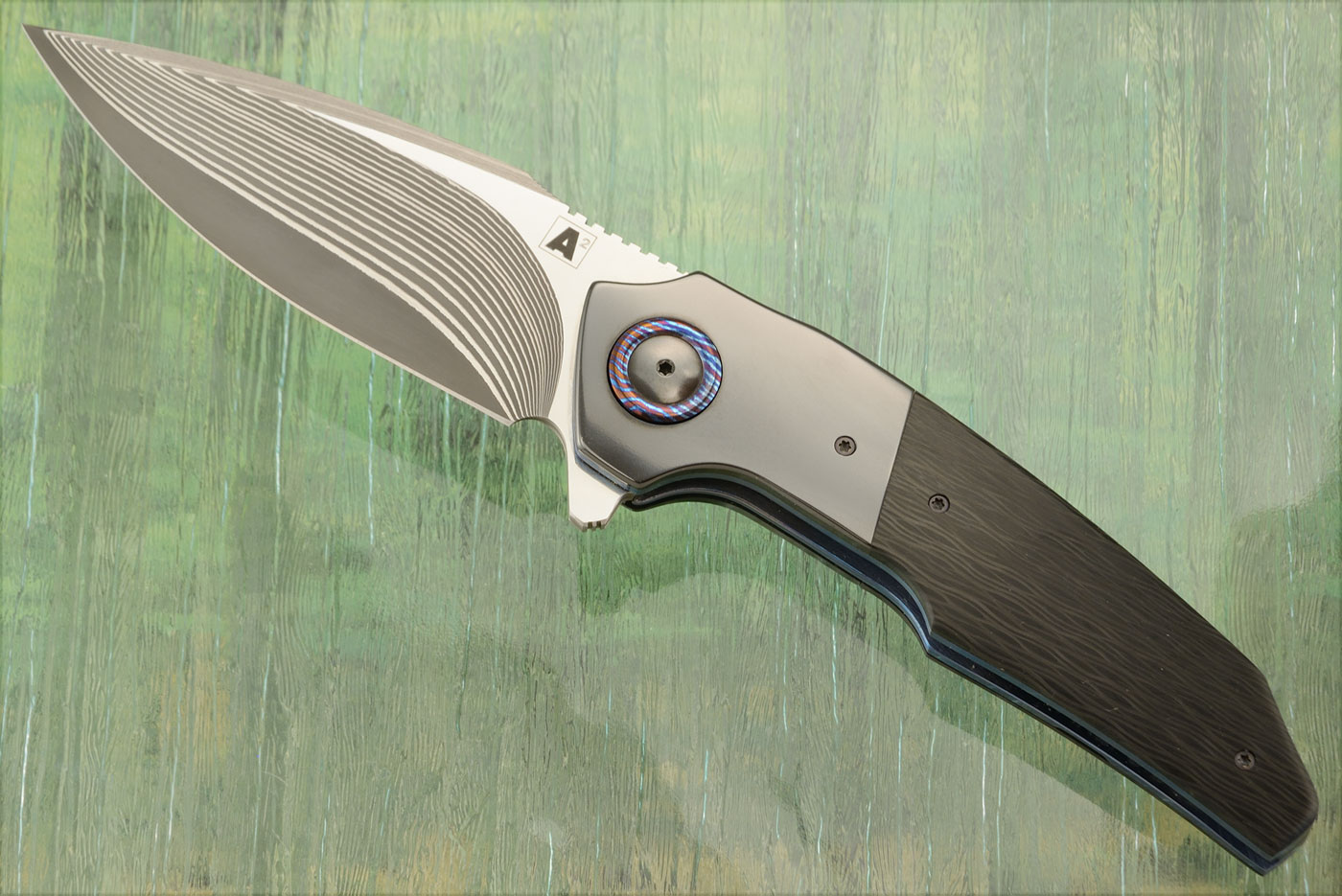 A6 Middi Classic Flipper SG2 San Mai Damascus, Blackwood Carbon Fiber, and Zirconium (Ceramic IKBS)