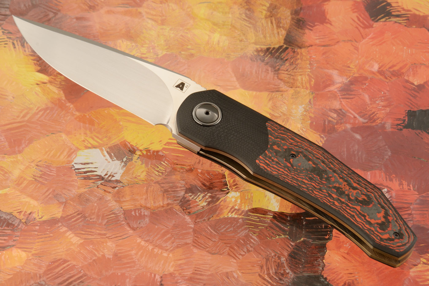 A9 Front Flipper with Black G10 and Lavaflow FatCarbon (Double Row Ceramic IKBS) - M390
