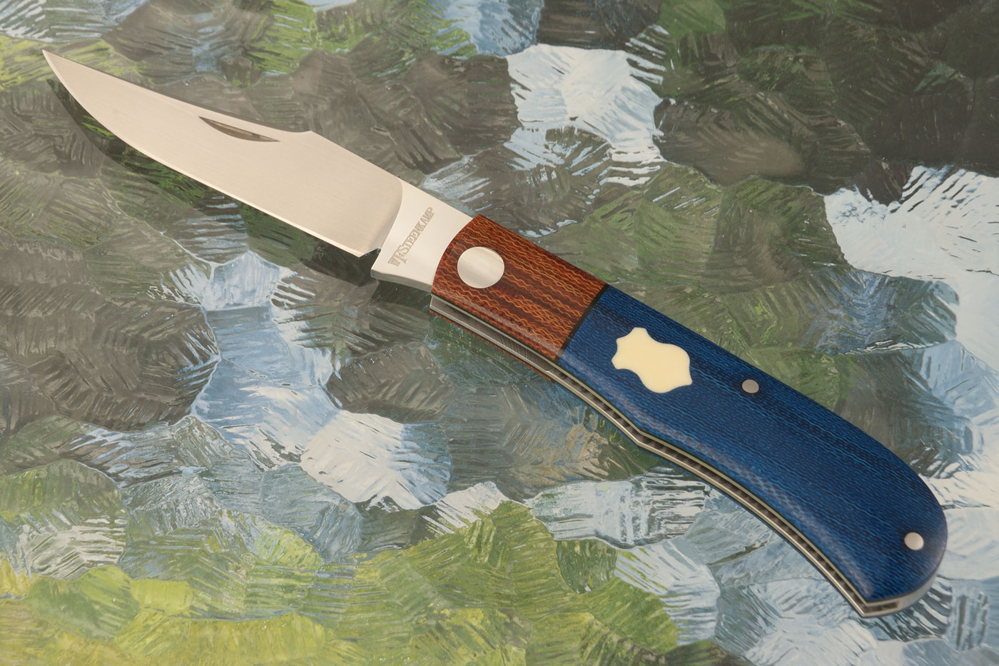 Trapper Slipjoint with Blue Crosscut Micarta and Westinghouse Micarta Inlays - RWL-34