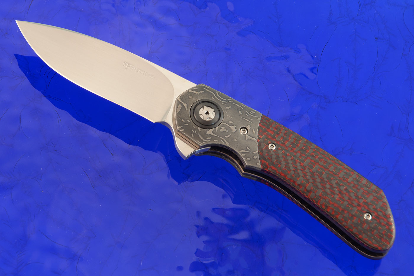 Nomad Jr. Flipper with Red Lightning Strike Carbon Fiber and Damascus (IKBS)