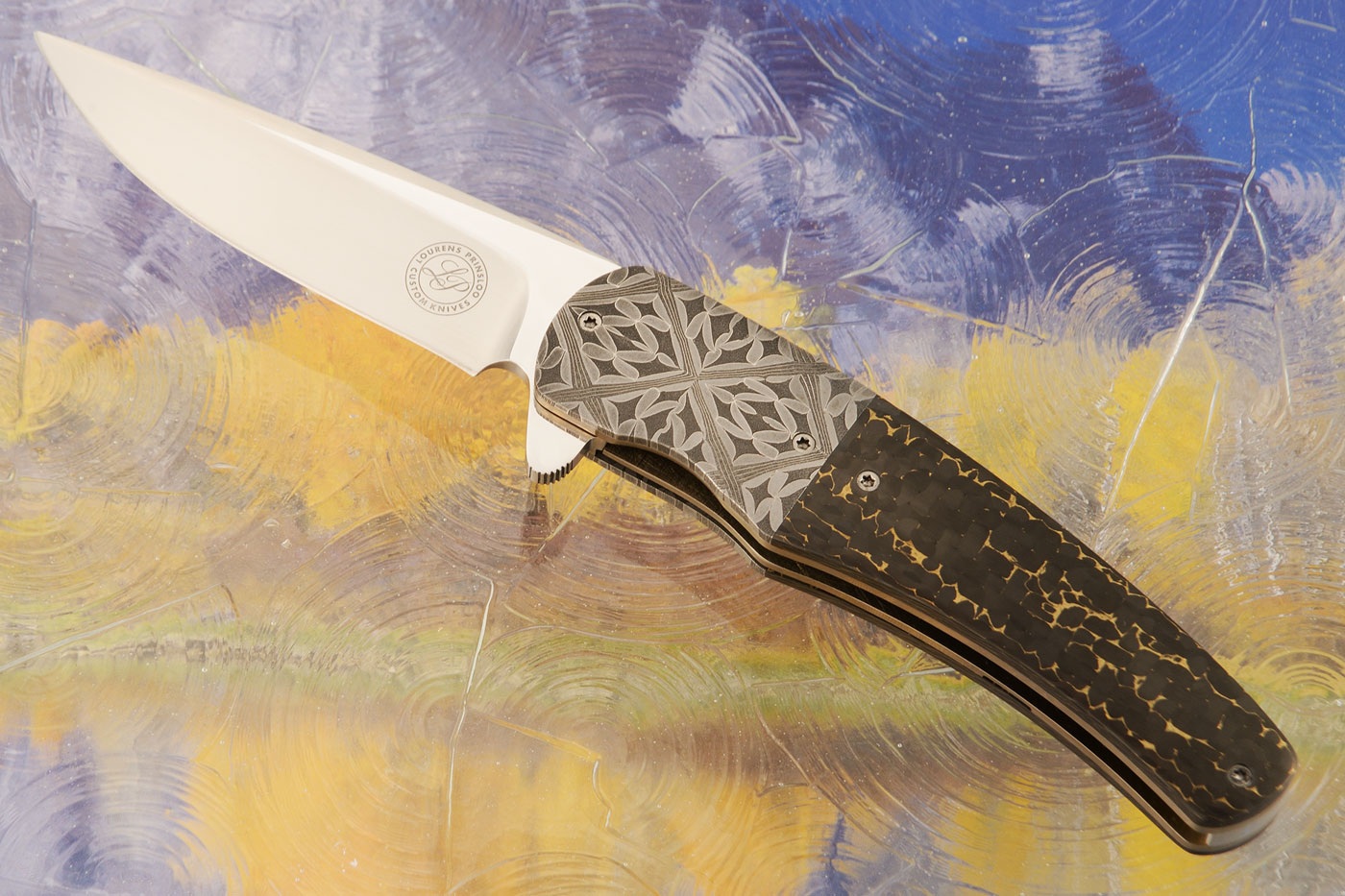 Flipper with Gold Snakeskin FatCarbon and Mosaic Damascus (Ceramic IKBS) - Elmax