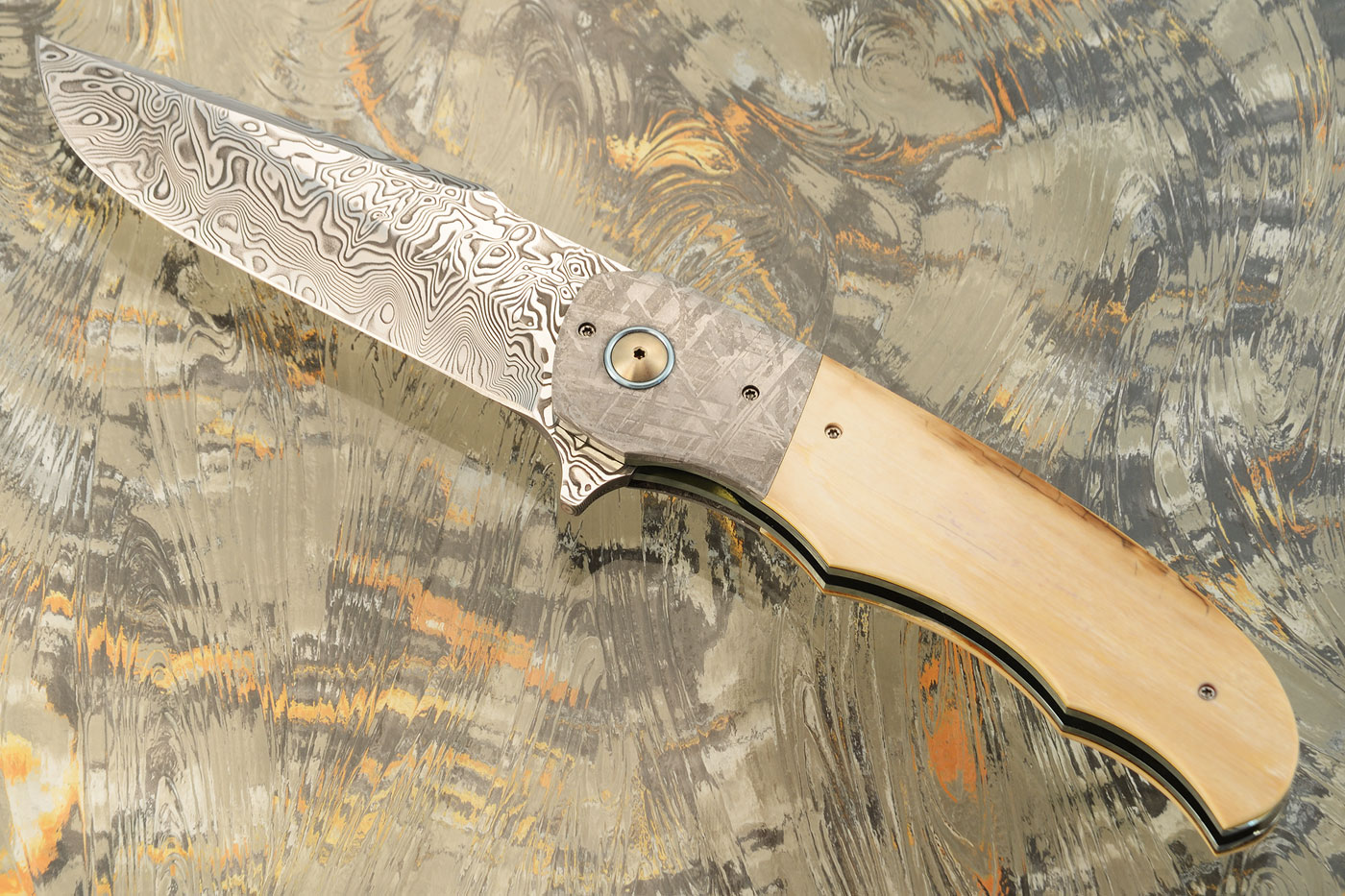 LL-BB Flipper with Mammoth Ivory, Damascus, and Meteorite (Ceramic IKBS)