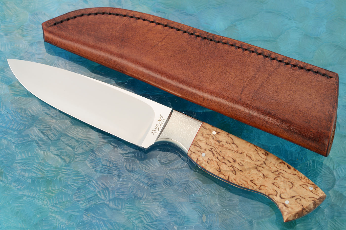 Drop Point Hunter with Carved Karelian Birch