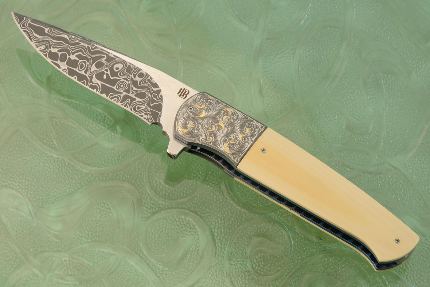 HB11 Flipper with Damascus, Westinghouse Micarta, and Engraved Zirconium (Ceramic IKBS)