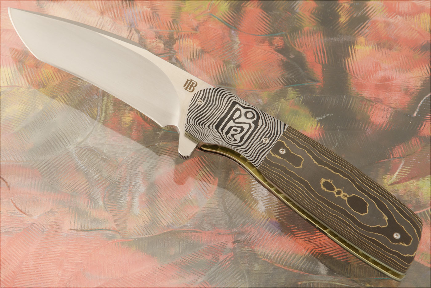 HB17 - Motswiri Flipper with Gold Camo FatCarbon and Damascus (Ceramic IKBS) - M390