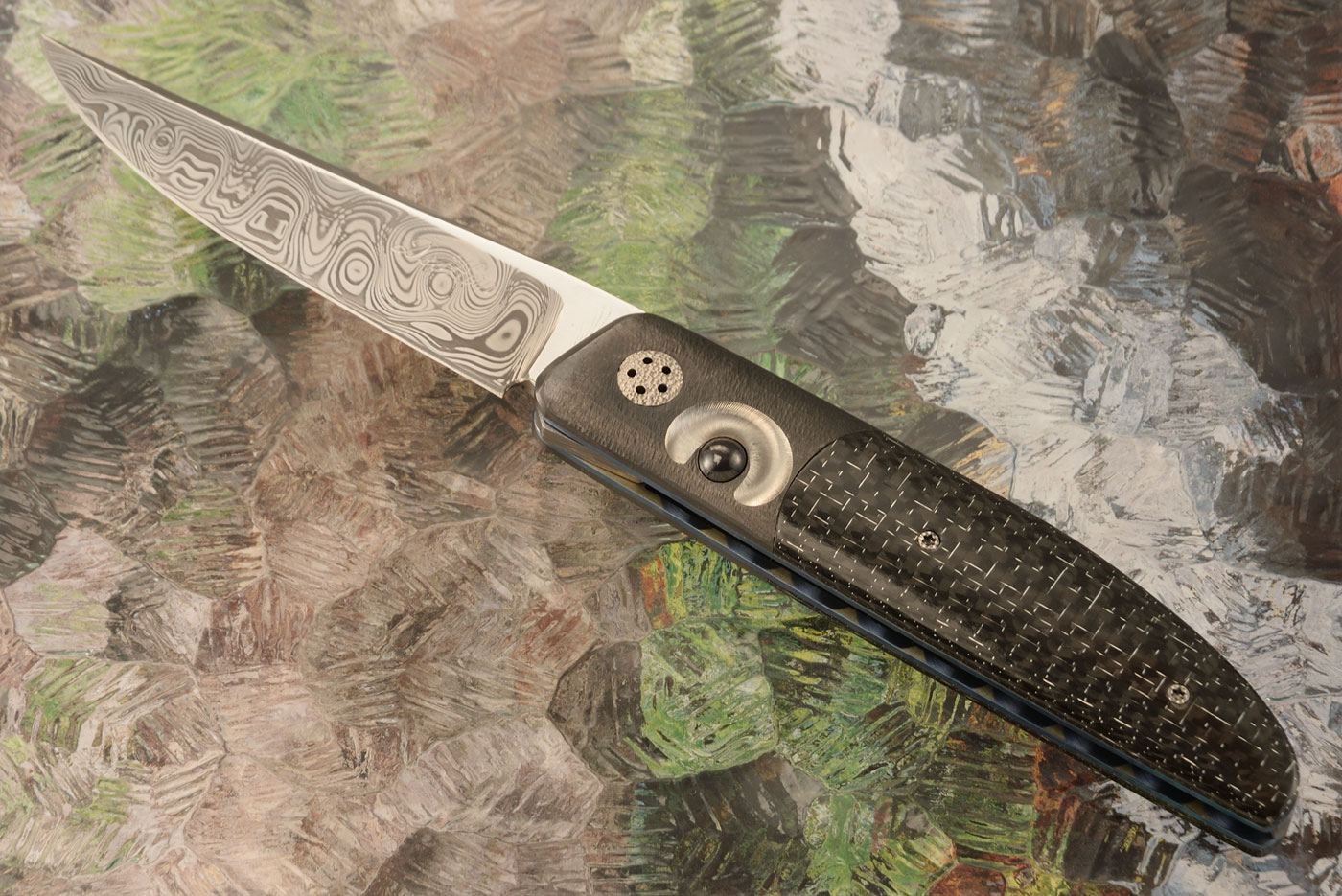 Small Ball Release Front Flipper with Damasteel and Silver Strike Carbon Fiber