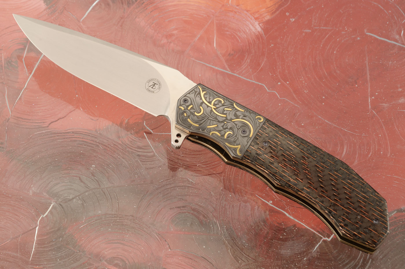 L44 Compact Flipper with Bronze Wire Carbon Fiber and Engraved Zirconium (Ceramic IKBS) - CTS-XHP