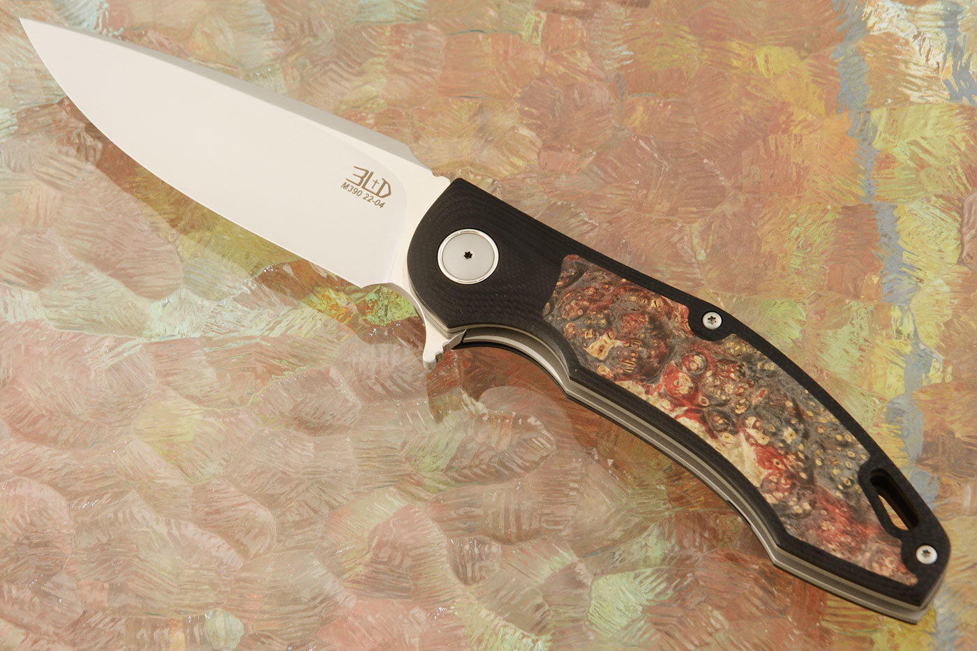H4 Flipper with Black G10 and Maple Burl Inlays - M390