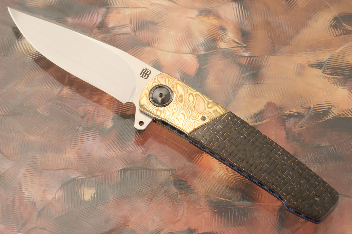 HB07 Flipper with Lightning Strike Carbon Fiber and Mokume Gane (Ceramic IKBS) - M390