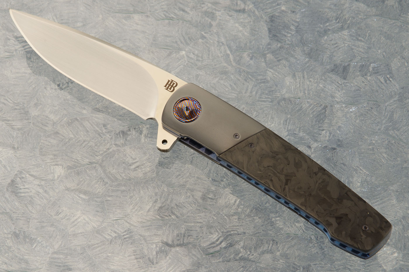 HB07 Flipper with Marble Carbon Fiber, Zirconium, and Zircu-Ti (Ceramic IKBS) - M390