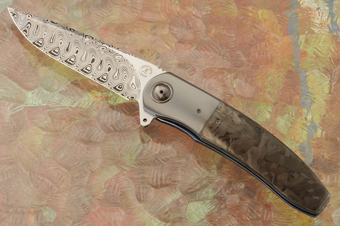 L54 Flipper with Marble Carbon Fiber, Damascus, and Zirconium (Ceramic IKBS)