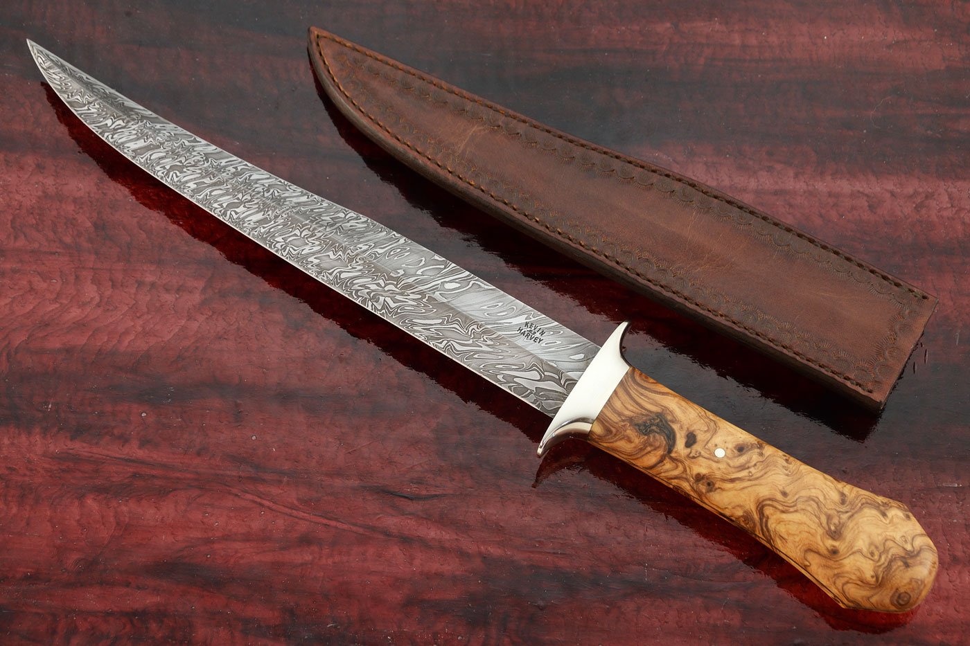 Damascus Persian Fighter with Wild Olive Burl