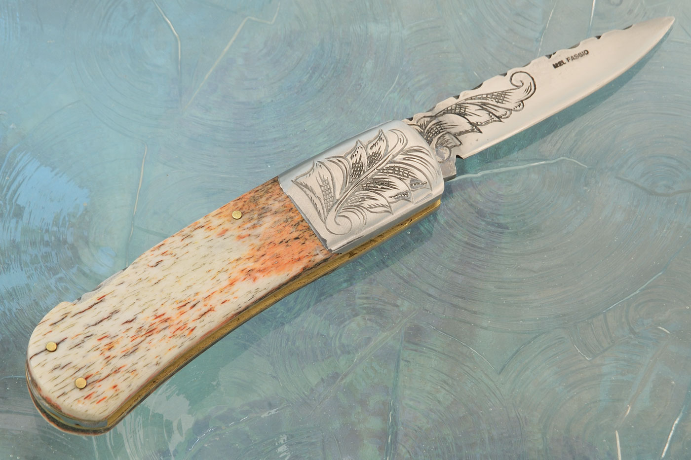 Engraved Backlock Folder with Giraffe Bone