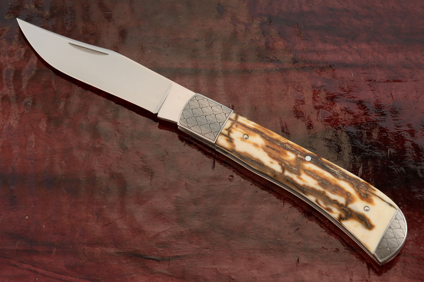 Engraved Slipjoint Large Trapper with Mammoth Ivory Bark - CPM-154