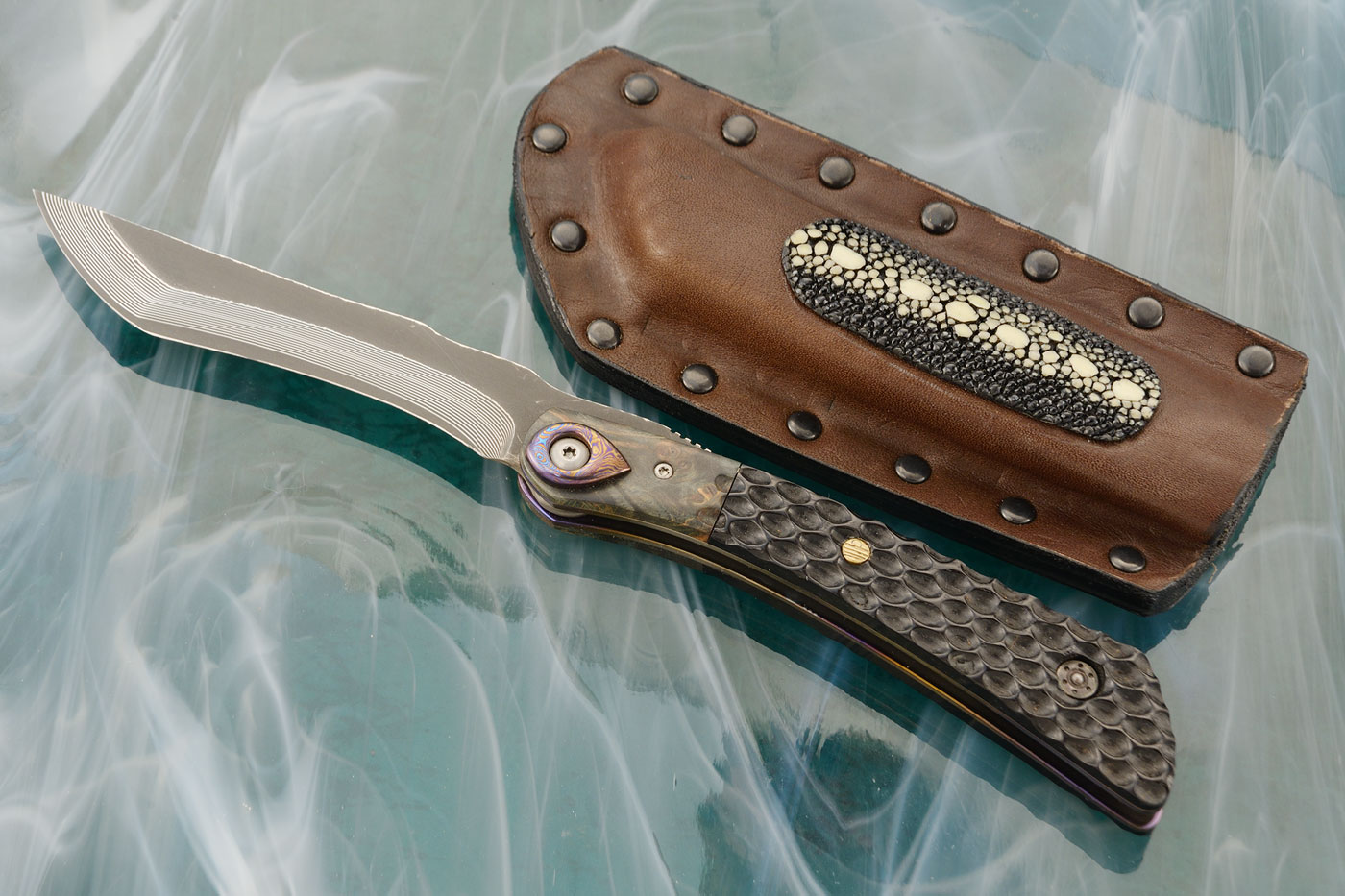 Dragon Higonokami with San Mai Damascus and Jigged Bone