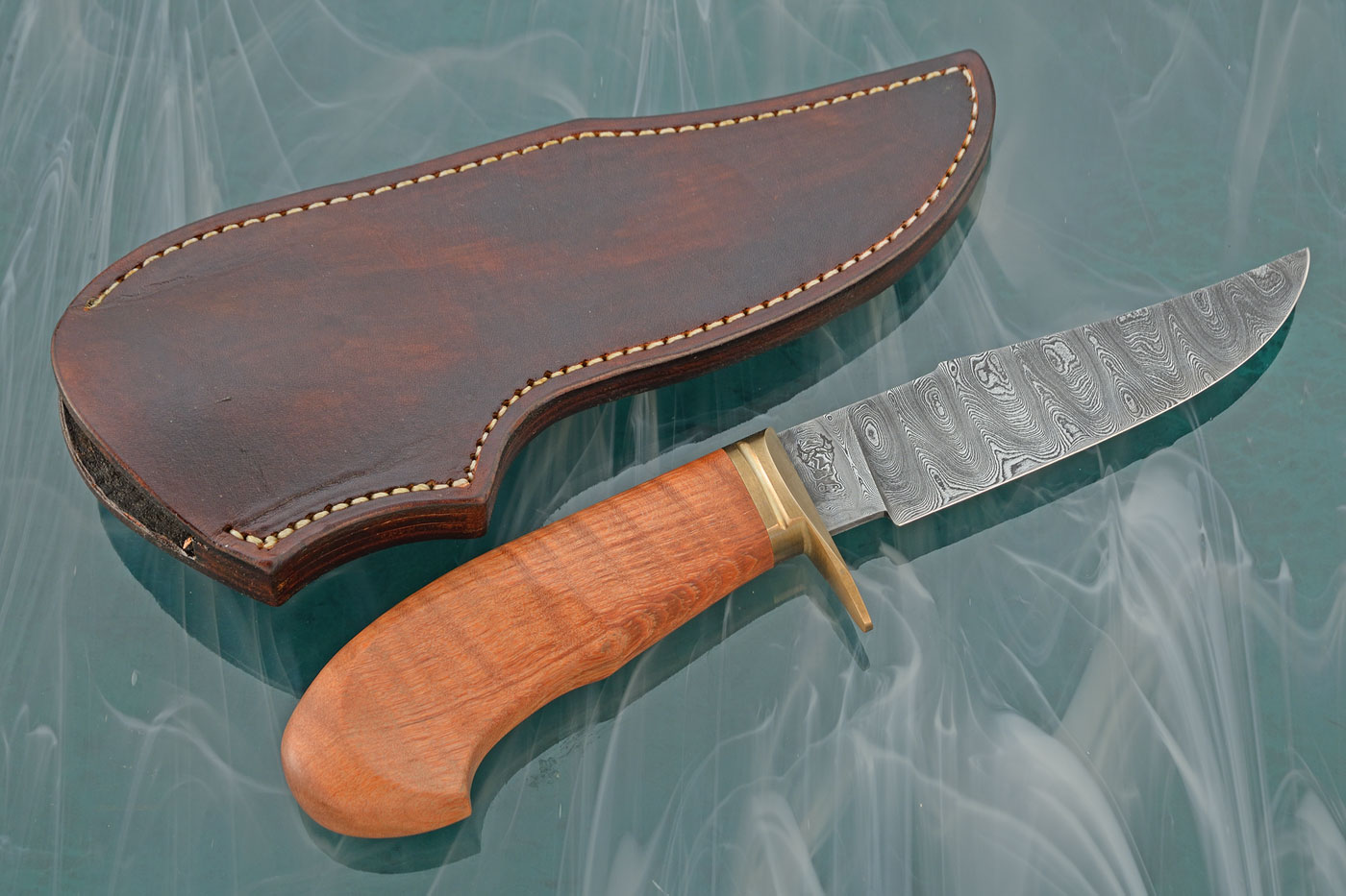 Damascus Belt Knife with Curly Maple
