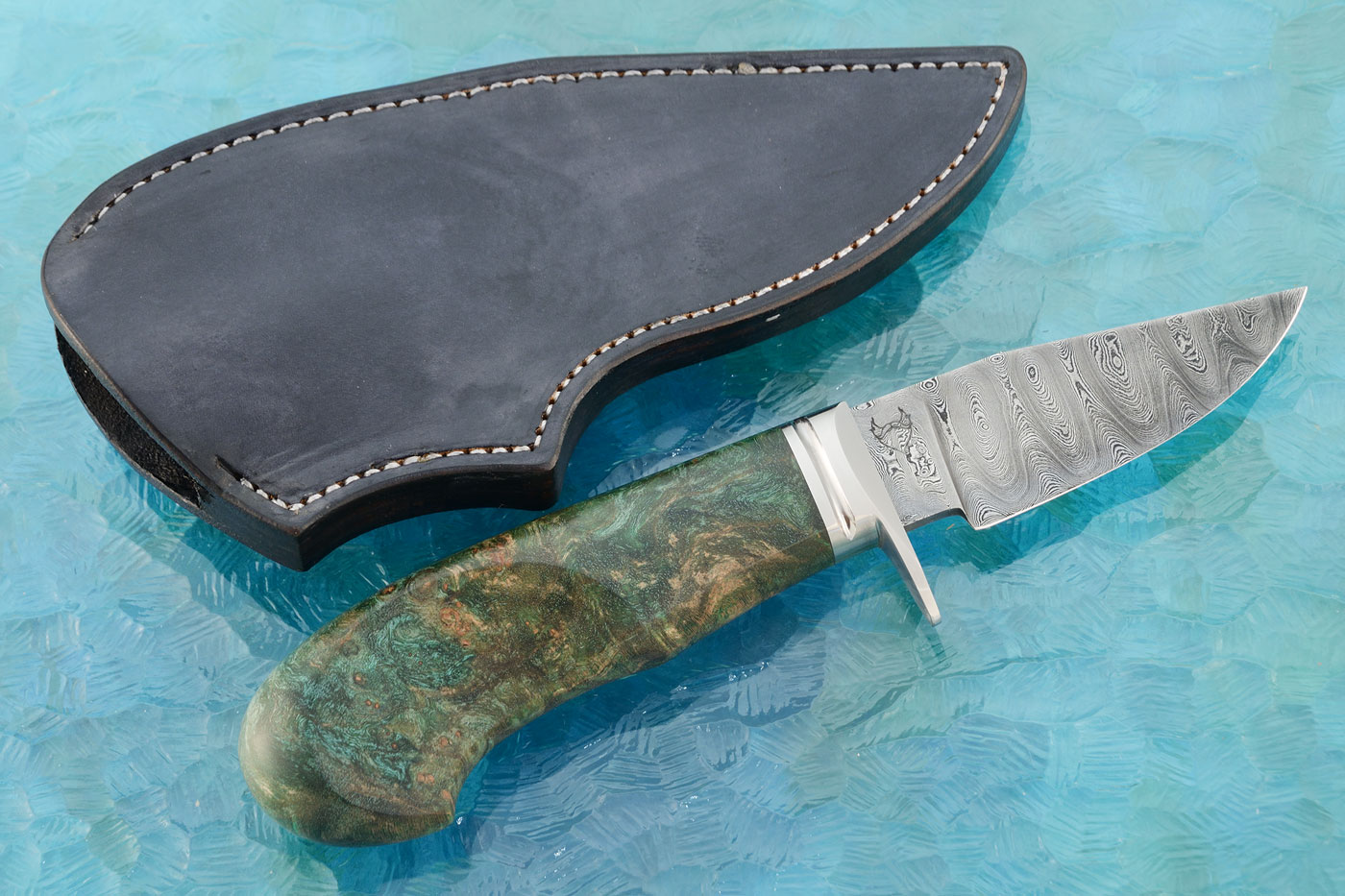 Damascus Clip Point Hunter with Maple Burl