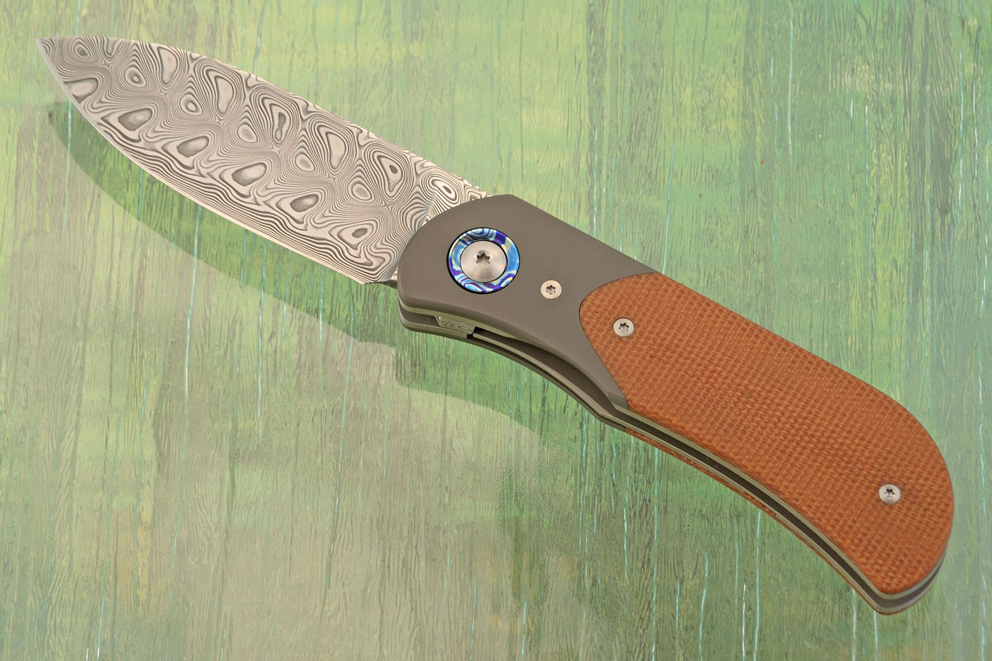 EXK Plus Front Flipper with Micarta and Timascus - Damasteel