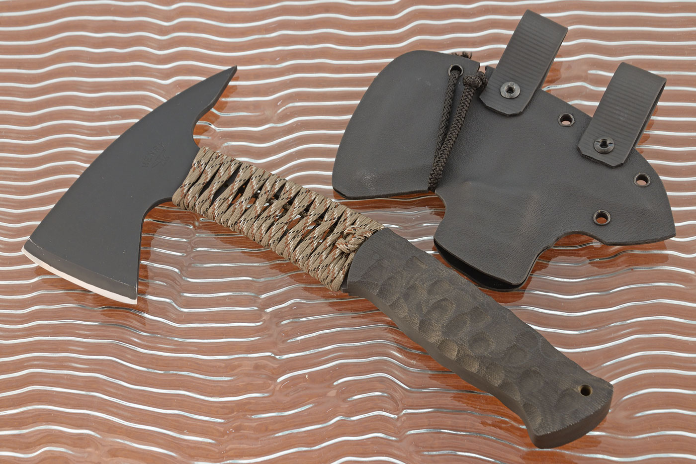 Tactical Compact Hawk with Sculpted Micarta and Camo Paracord