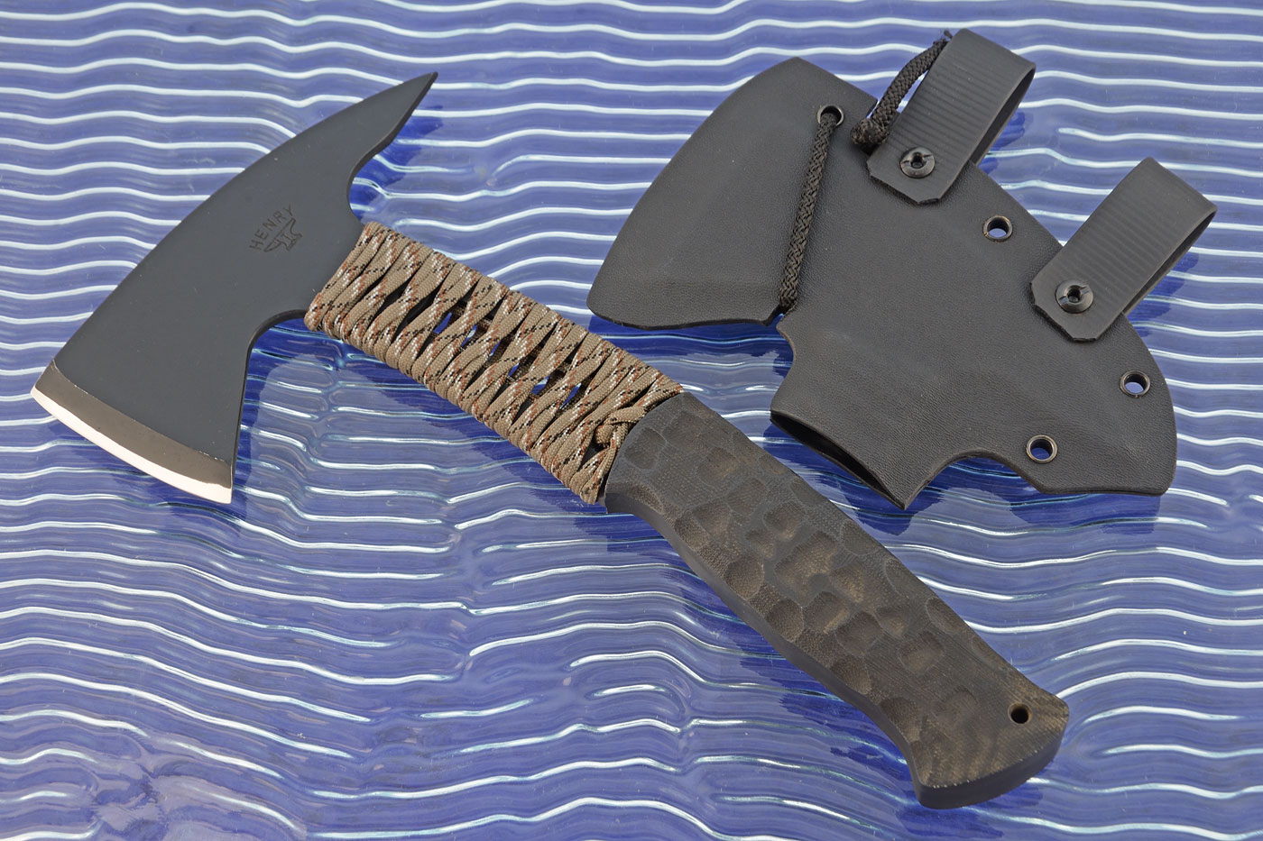 Tactical Compact Hawk with Sculpted Micarta and Camo Paracord