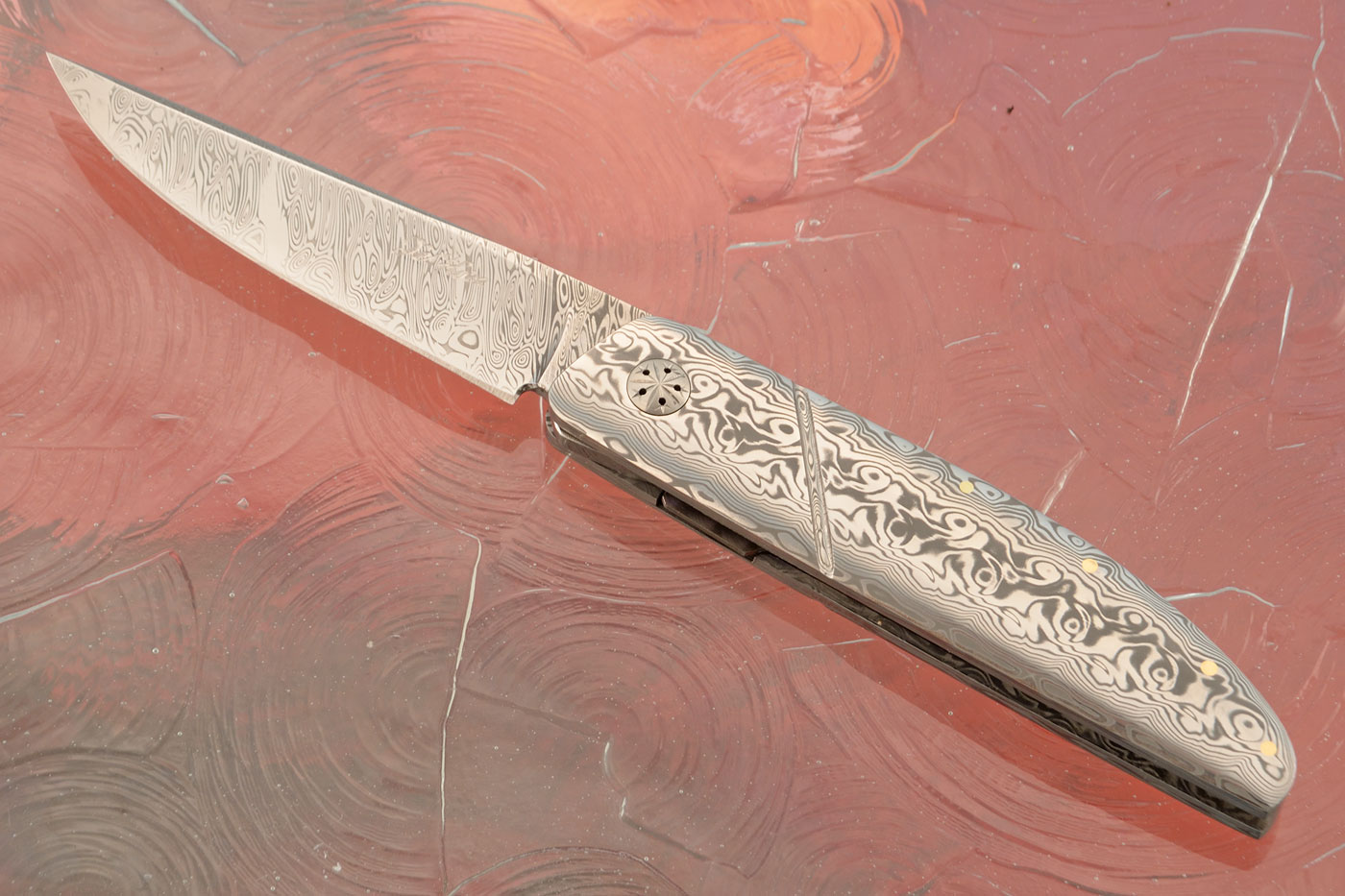 Model 450 Front Flipper with Damasteel and Gold