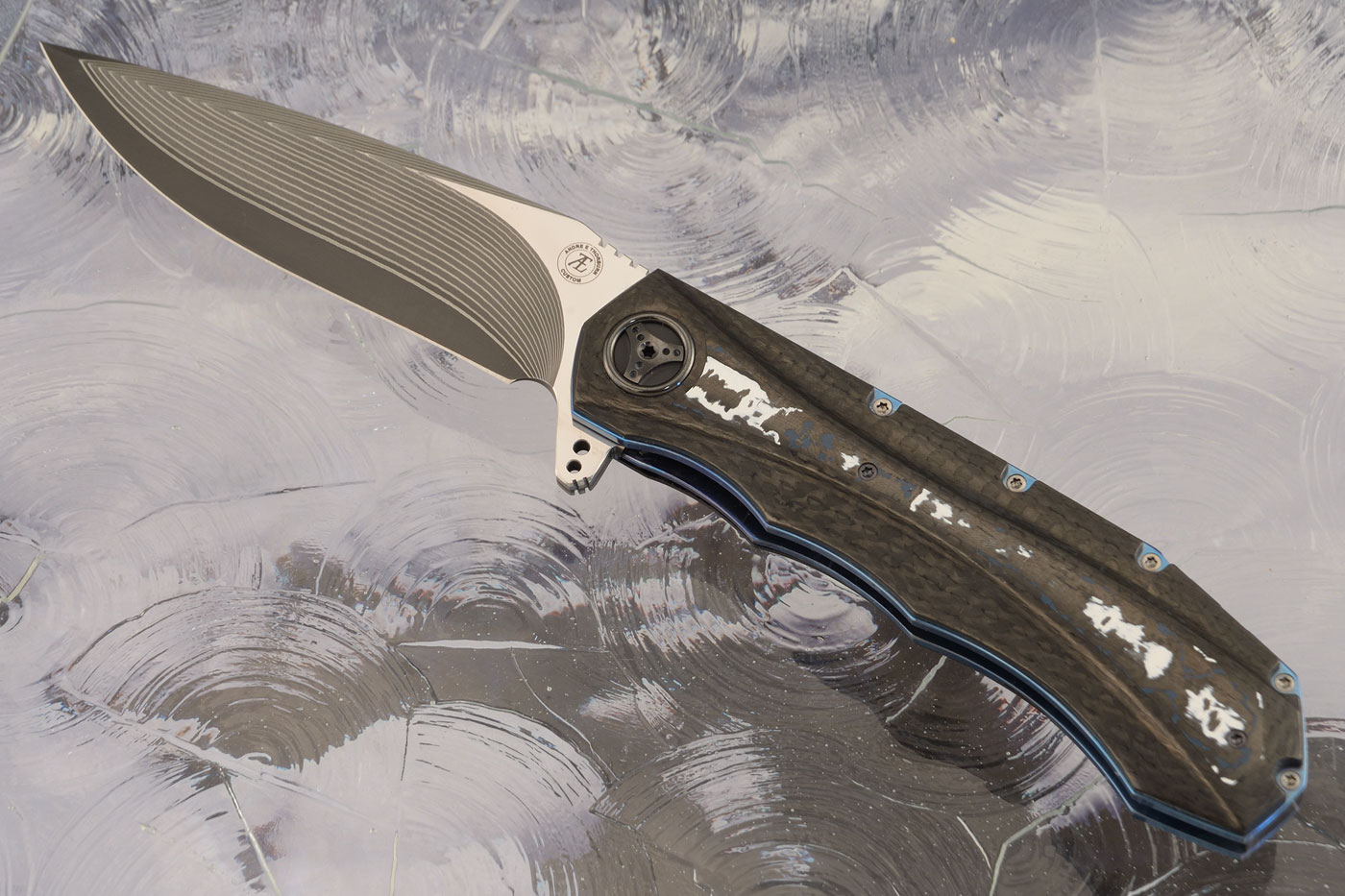 L51 Compact Flipper with White Storm FatCarbon (Ceramic IKBS) - SG2 Damascus San Mai
