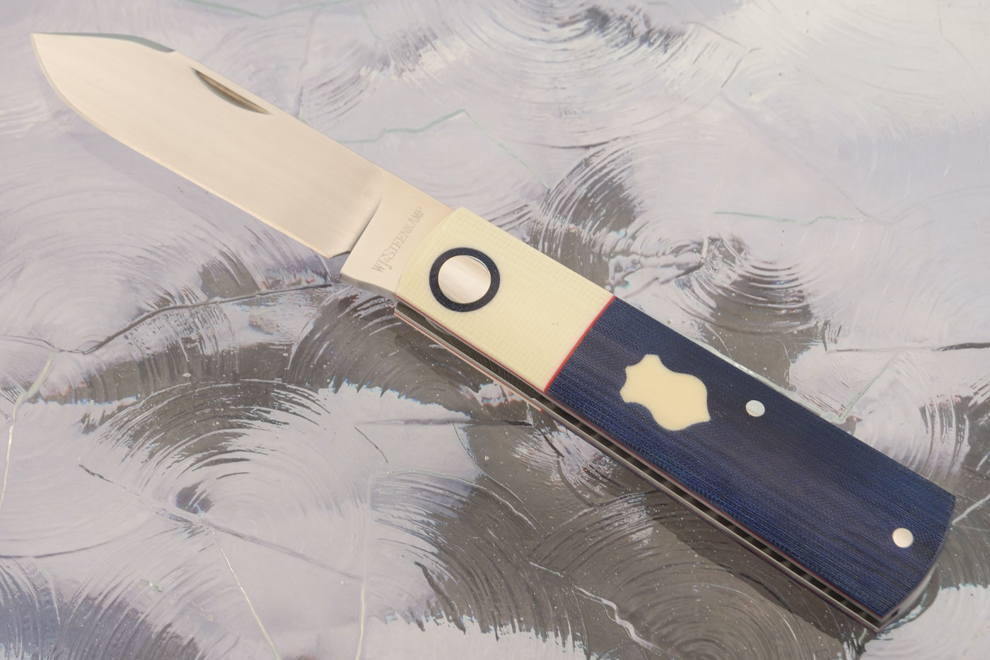 Barlow Slipjoint with Blue Micarta and Ivory G10 - M390