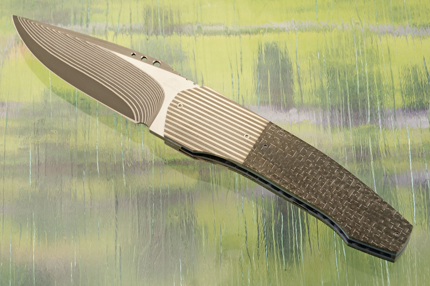 Coffin Front Flipper with Silver Strike Carbon Fiber (IKBS) - SG2 San Mai Damascus