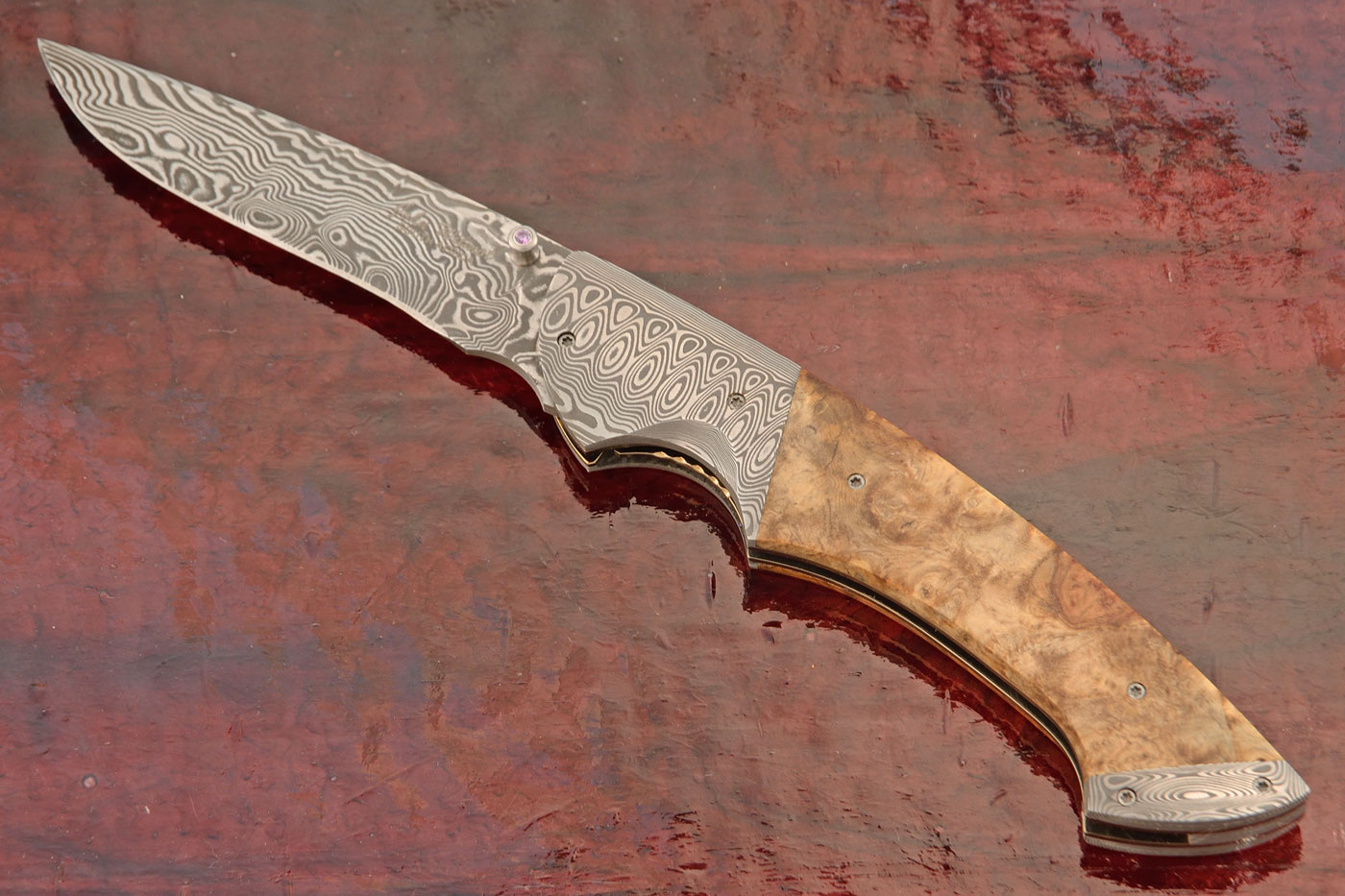 Damascus Folder with Amboyna Burl